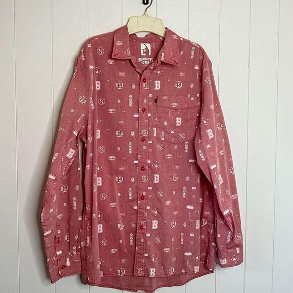 Brooklyns Own by Rocawear Mens Size XL Button Front Shirt Red Long Sleeve - Picture 1 of 11